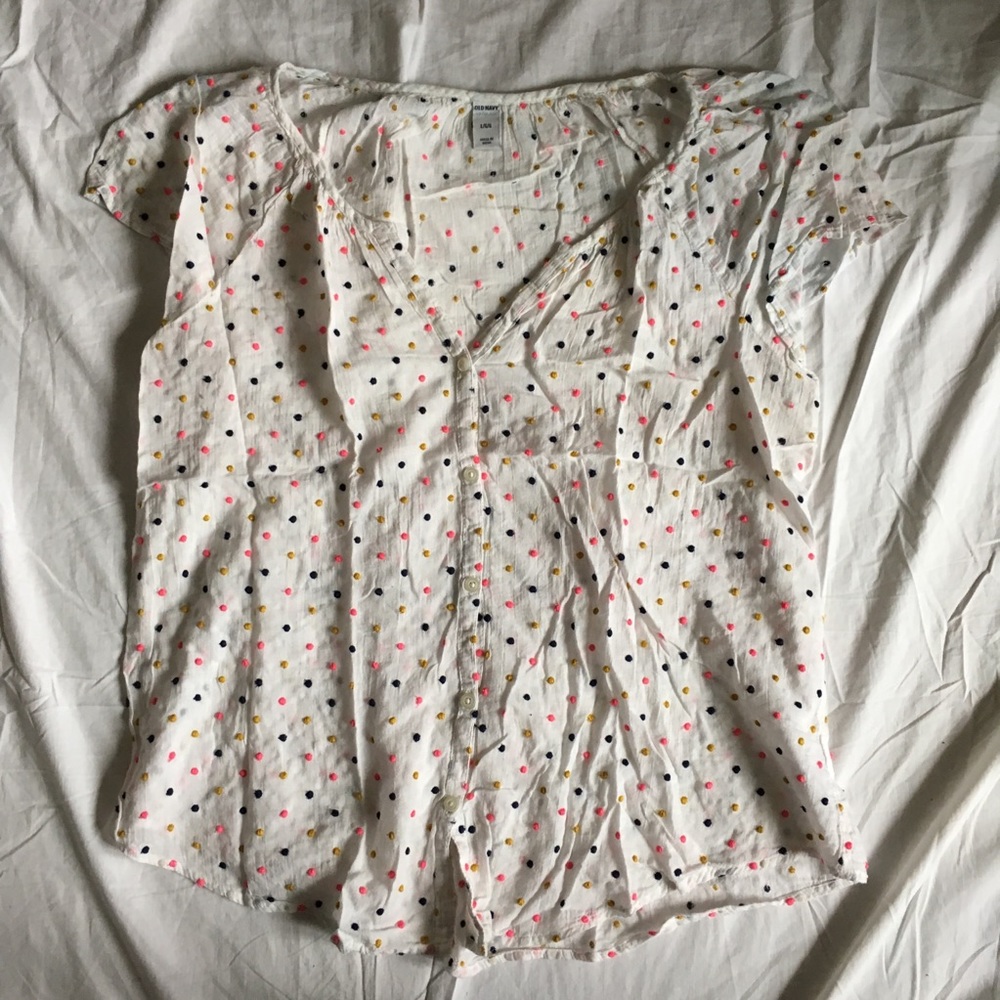 White polka dot top